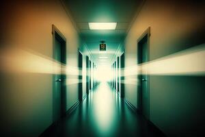 The long corridor of the hospital. Modern interior blurred background. . photo