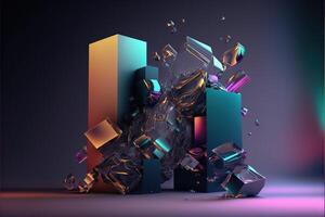 Luxurious abstract background. Simple glass figures. Frozen multicolored liquid. Gradient light. 3D rendering. . photo