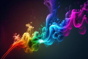 Bubbles of multicolored neon smoke, ink. An explosion, a burst of holi paint. Abstract psychedelic black dark background. 3D rendering. . photo