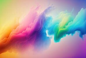 Clubs of multicolored neon smoke, ink. An explosion, a burst of holi paint. Abstract psychedelic pastel light background. 3D rendering. . photo