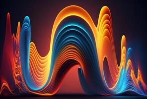 Neon colored waves on a dark background. Abstract glowing spectrum lines. Psychedelic aesthetic. 3D rendering. AI generated. photo