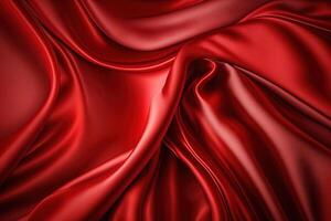 Abstract background, red satin silk fabric, Luxurious elegant waves, folds texture fabric. . photo