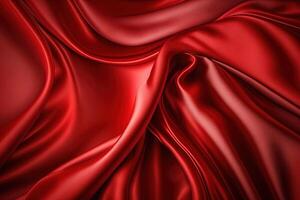 Abstract background, red satin silk fabric, Luxurious elegant waves, folds texture fabric. . photo