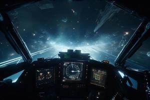 Cockpit space battle. Generate Ai photo
