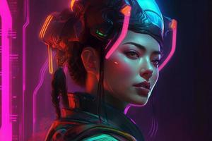 Futuristic neon can woman. Generate Ai photo