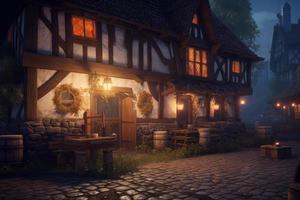 Medieval tavern exterior. Generate Ai photo