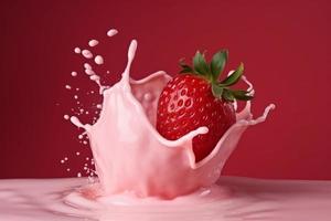 Strawberry milk splash. Generate Ai photo