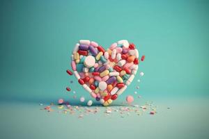 Heart tablet and pills. Generate Ai photo