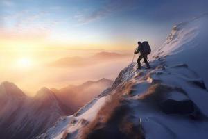 hombre alpinismo montañas. generar ai foto