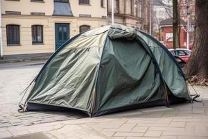 Street homeless tent. Generate Ai photo