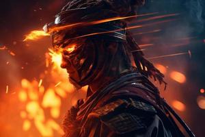 Samurai fire closeup. Generate Ai photo