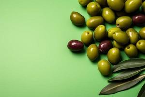 Green olives background. Generate Ai photo