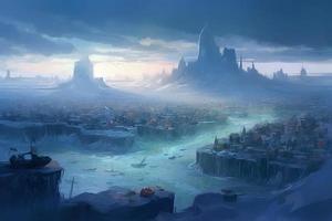 City on floating ice island. Generate Ai photo