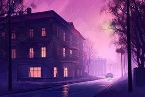 City street purple night. Generate Ai photo