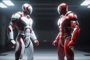 Hero robot opposite. Generate Ai photo