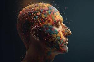 Colorful splashes man portrait. Generate Ai photo