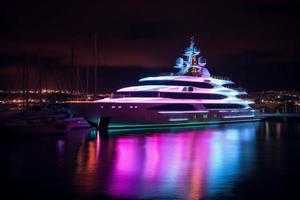 Yacht sea lights. Generate Ai photo