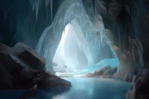 Inside glacial cave. Generate Ai photo