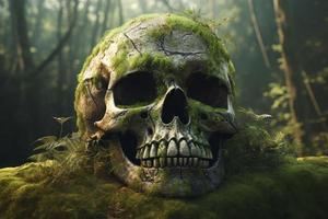 Skull moss forest. Generate Ai photo