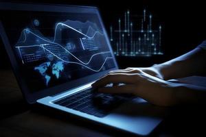 Graph hands on laptop review. Generate Ai photo