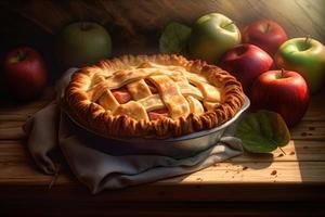 Apple pie near fruits. Generate Ai photo