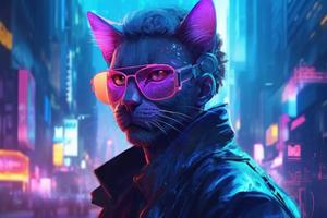 Cat cyberpunk glasses. Generate Ai photo