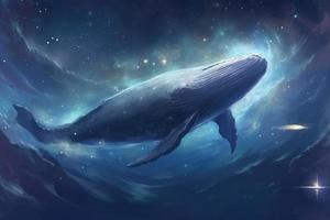 Big whale floating in stars. Generate Ai photo