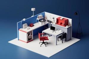 Miniature office workspace. Generate Ai photo