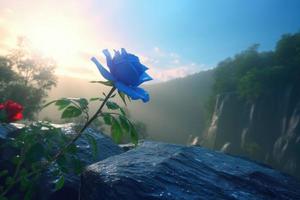 Blue rose rain. Generate Ai photo