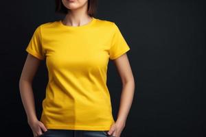 Yellow tshirt mockup female. Generate Ai photo