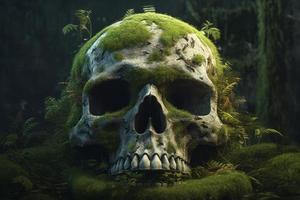 Skull moss closeup. Generate Ai photo