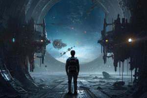 Man discovered new galaxy. Generate Ai photo
