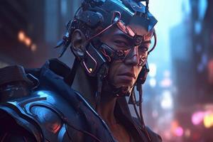 Samurai man character in cyberpunk. Generate Ai photo