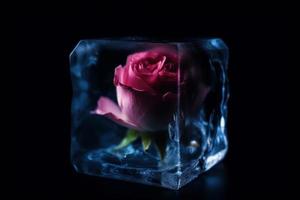 Rose ice cube on black background. Generate Ai photo