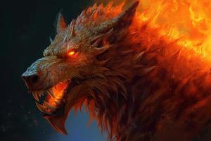 Fire angry wolf. Generate Ai photo