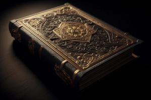 Old ornate leather book. Generate Ai photo