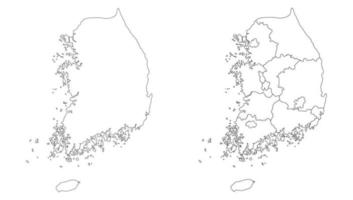 sur Corea mapa conjunto con blanco negro contorno y administración regiones mapa vector