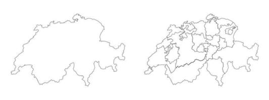 Switzerland map set with white-black outline and administration regions. vector