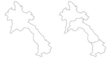 Map of Laos set with white-black outline and division region. vector