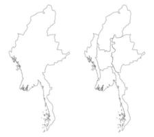 Myanmar map set with white-black on transparent background vector