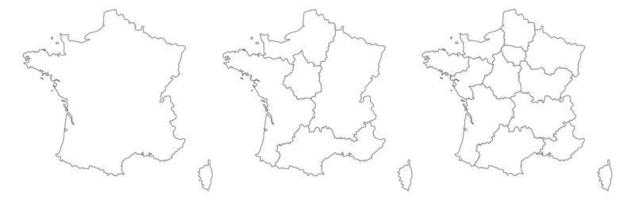 French map set with white-black outline vector