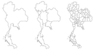 Thailand map set white-black outline with the administration of regions and provinces map vector