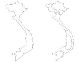 Vietnam map set with white-black outline and administrative six regions vector