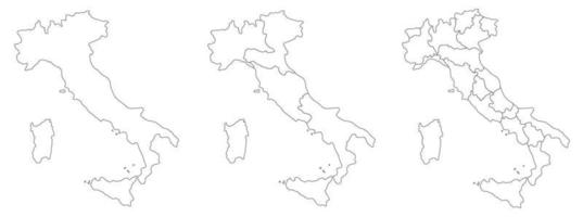 Italy map set white-black outline with regions and administrative map vector