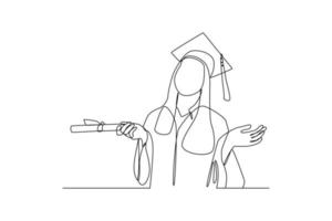 Continuous one line drawing happy male or female student using graduation gowns and caps. Graduation concept. Single line draw design vector graphic illustration.