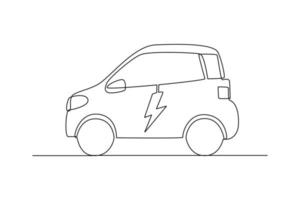 Continuous one line drawing small electric car. Electric car concept. Single line draw design vector graphic illustration.