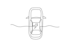 Continuous one line drawing sedan. Electric car concept. Single line draw design vector graphic illustration.