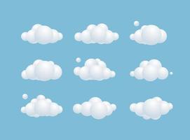 3d Different Clouds Set Plasticine Cartoon Style. Vector