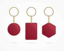 Realistic Detailed 3d Leather Keychain Set. Vector