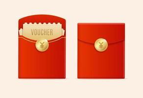 Realistic Detailed 3d Chinese Red Packet or Envelope Set. Vector